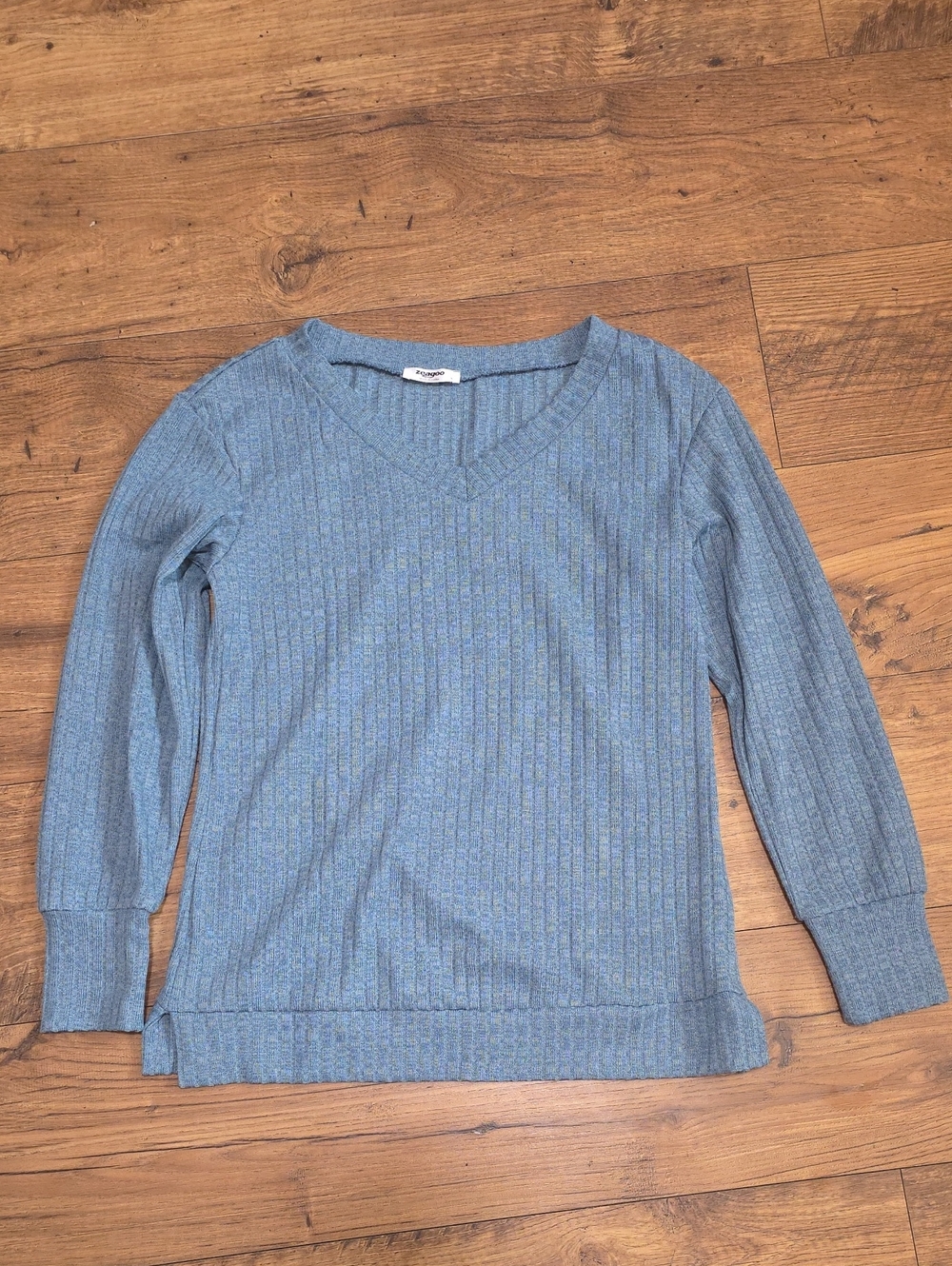 zeagoo Light Blue Ribbed V-Neck Sweater